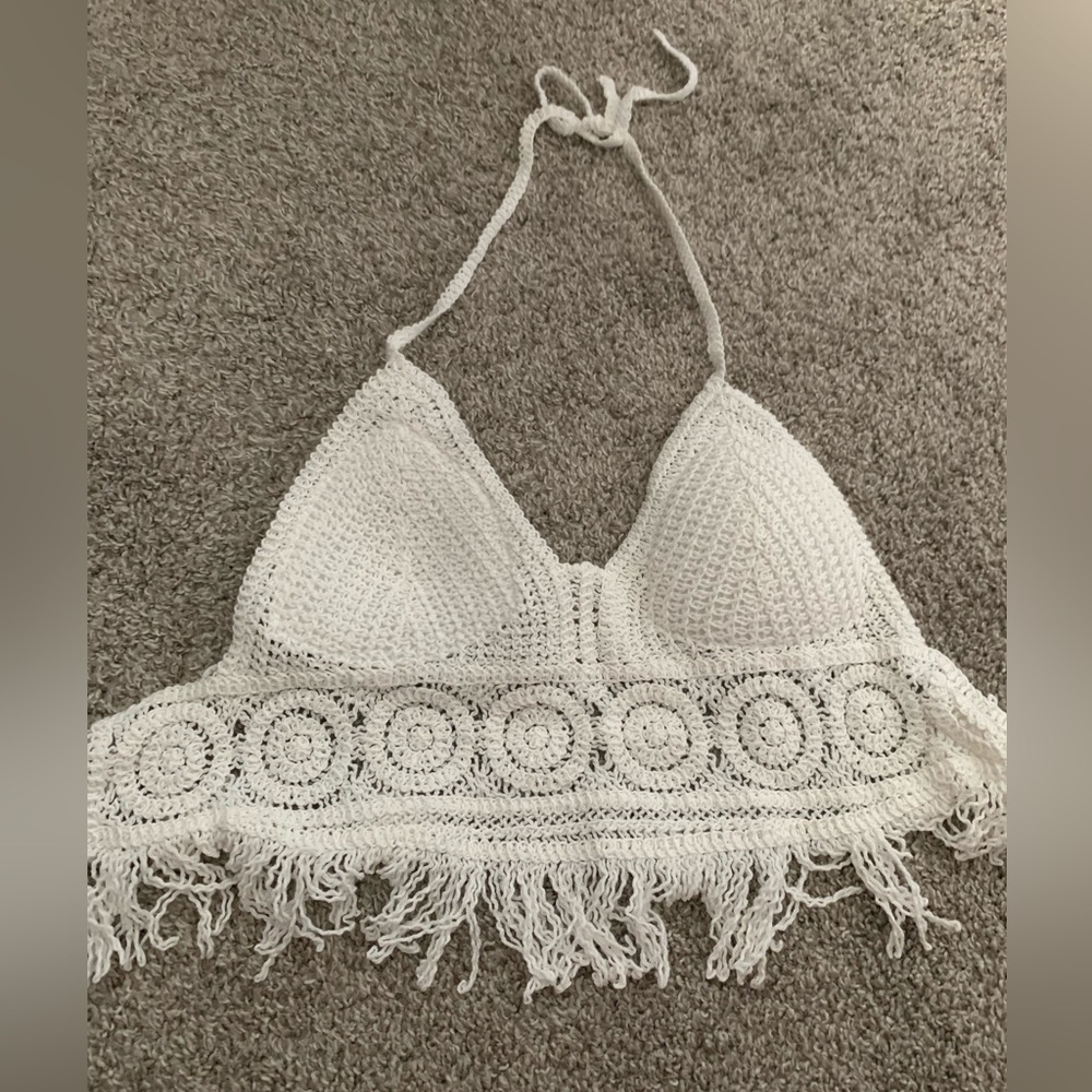 White Crochet Halter Crop Top